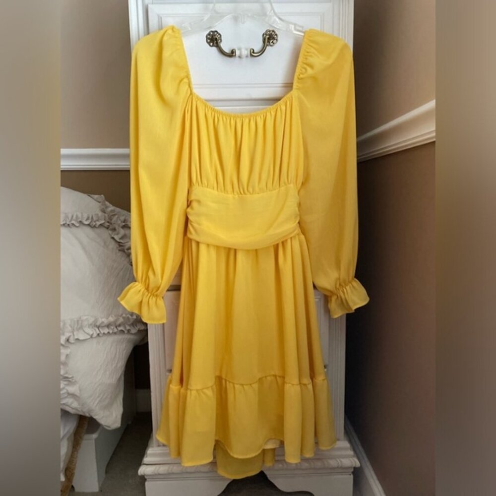 Yellow Long Sleeve Bow Back Dress